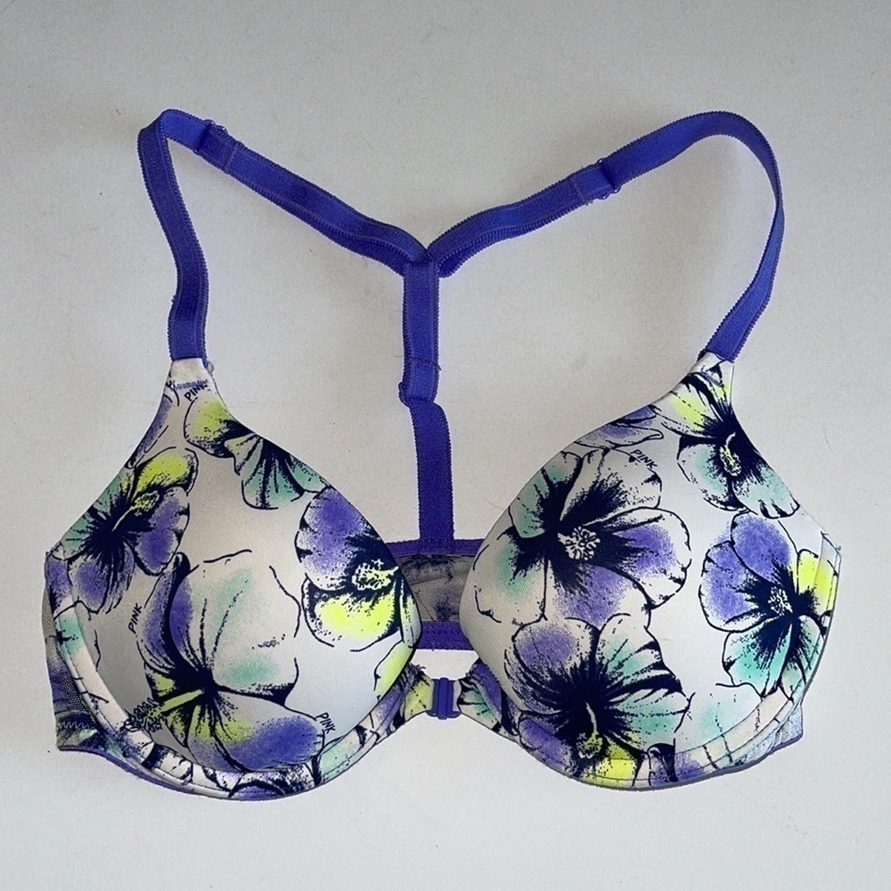 PINK Blue And Yellow Floral Wear Everywhere Push Up Bra